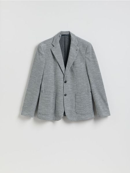 Dzianinowa marynarka slim fit - szary. Szare marynarki męskie Reserved, bez wzorów, z bawełny. Za 279.99 zł.