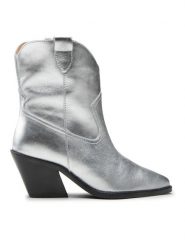 Eva Minge Kowbojki EM-57-12-001540 Srebrny. Szare botki damskie Eva Minge, ze skóry, bez obcasa, na słupku, bez zapięcia. Za 329.99 zł.