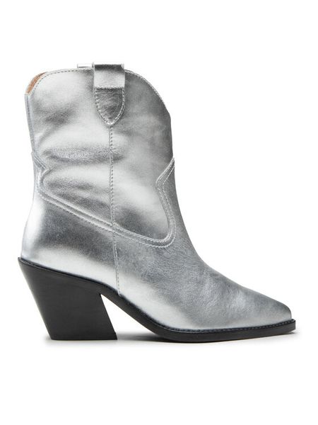Eva Minge Kowbojki EM-57-12-001540 Srebrny. Szare botki damskie Eva Minge, ze skóry, bez obcasa, na słupku, bez zapięcia. Za 329.99 zł.