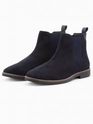 Buty męskie skórzane sztyblety - granatowe V3 - Rozmiar: 46. Niebieskie sztyblety męskie Ombre Clothing, z gumy, bez zapięcia. W wyprzedaży za 99.99 zł.