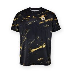 Czarno-złota koszulka treningowa Real Madryt. Czarne bluzki sportowe damskie Real Madrid, bez kołnierzyka, bez ramiączek. W wyprzedaży za 164.76 zł.
