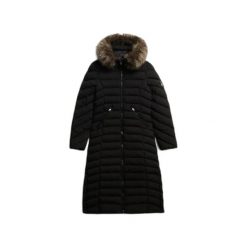 Damska długa kurtka Superdry Fuji. Czarne kurtki damskie Superdry., bez wzorów, z puchu, bez kaptura. Za 646.95 zł.