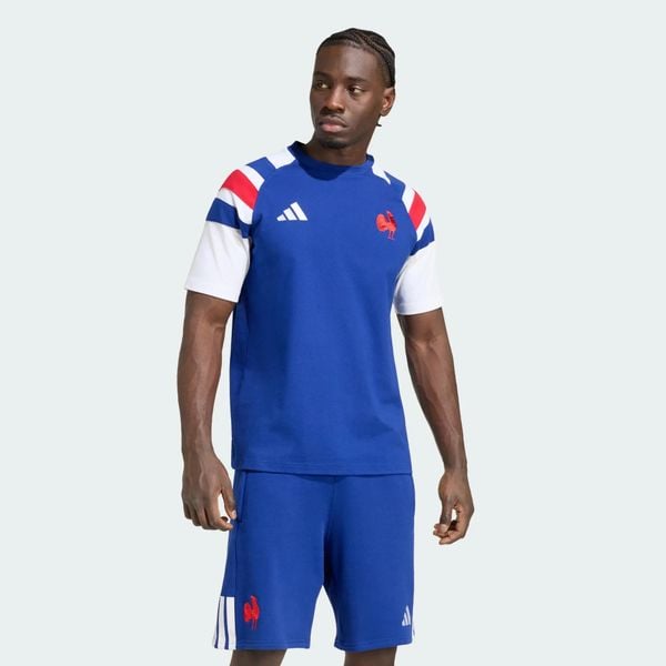 Męska koszulka Francja Rugby Travel. Niebieskie t-shirty sportowe męskie Adidas, l, z bawełny, bez ramiączek. Za 199.00 zł.