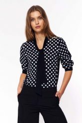 Bluzka w Grochy z Wiązaniem - Czarna. Czarne bluzki damskie Nife, l, bez wzorów, z elastanu, bez kołnierzyka, bez ramiączek. Za 164.90 zł.