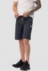 GUESS Granatowe męskie spodenki w monogram New Korbin, Rozmiar L. Niebieskie szorty męskie Guess, bez kołnierzyka. W wyprzedaży za 299.99 zł.