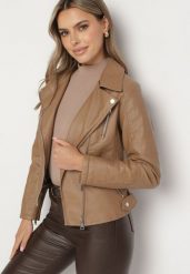 Brązowa Kurtka Ramoneska z Ekoskóry z Bocznym Suwakiem Xastaria. Brązowe kurtki damskie Born2be, l, bez wzorów, z jeansu, bez kaptura. Za 159.99 zł.