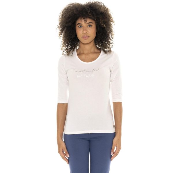 Koszulka Leone 1947 Braid Damen z 3/4-Ęrmeln aus Stretch-Baumwolle. Białe bluzki damskie LEONE 1947 APPAREL, bez wzorów, z bawełny, bez kołnierzyka. W wyprzedaży za 88.41 zł.