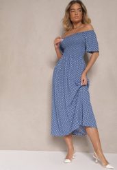 Niebieska Bawełniana Sukienka o Rozkloszowanym Kroju Zdobiona Printem w Groszki Lisanovia. Niebieskie sukienki damskie Renee, na co dzień, m, z aplikacjami, z bawełny, eleganckie, bez kołnierzyka, bez ramiączek, midi, proste. W wyprzedaży za 41.99 zł.