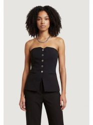 Morgan Top 251-CLODI.F Czarny Regular Fit. Czarne topy sportowe damskie Morgan, bez wzorów, z syntetyku, bez ramiączek. Za 279.99 zł.