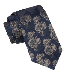 Męski Krawat - Alties - Beżowe Róże na Granatowym Tle. Niebieskie krawaty i muchy męskie Alties, bez wzorów, z tkaniny, eleganckie. Za 49.00 zł.