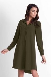 Khaki Rozkloszowana Sukienka Koszulowa z Paskiem. Brązowe sukienki damskie Ivon, xs, bez wzorów, z elastanu, wizytowe, bez kołnierzyka, bez ramiączek, koszulowe. Za 189.90 zł.