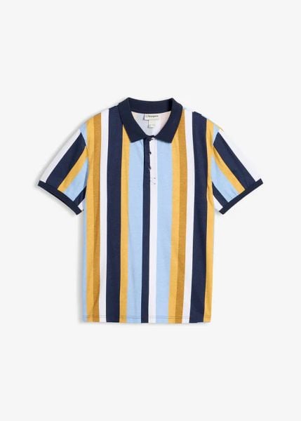 Koszulka polo z czystej bawełny organicznej. Niebieskie koszulki polo męskie bonprix, m, bez wzorów, z bawełny, bez ramiączek. Za 94.99 zł.