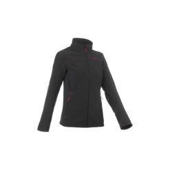 Softshell trekkingowy Trek 100 WindWarm damski. Czarne kurtki softshell damskie QUECHUA, xl, bez wzorów, z elastanu, bez kaptura. Za 99.99 zł.