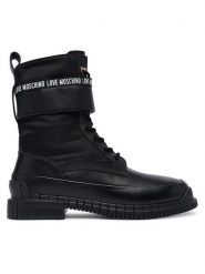 LOVE MOSCHINO Trzewiki JA24053G1PIN100A Czarny. Czarne botki damskie Love Moschino, ze skóry, bez obcasa, na płaskiej podeszwie, bez zapięcia. Za 1,099.00 zł.
