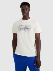 4F T-shirt regular z nadrukiem męski - kremowy M. Białe t-shirty męskie 4f, m, bez wzorów, z bawełny, bez kołnierzyka. Za 39.99 zł.