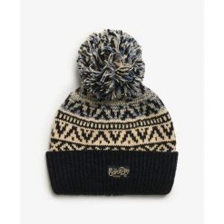Czapka dzianinowa z wzorem dla kobiet Superdry. Niebieskie czapki zimowe damskie Superdry., z dzianiny. W wyprzedaży za 127.00 zł.