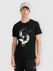 4F T-shirt regular z nadrukiem męski - czarny XXL. Czarne t-shirty męskie 4f, m, bez wzorów, bez kołnierzyka. Za 69.99 zł.