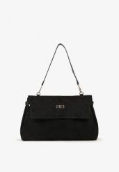 Czarna Elegancka Torebka Listonoszka na Ramię z Imitacji Zamszu Senesse. Czarne shopper bag damskie Born2be, bez wzorów, na ramię, bez dodatków. Za 169.99 zł.