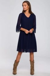 Sukienka wieczorowa szyfonowa z falbanami dekolt V granatowa. Sukienki damskie Stylove, na randkę, xl, bez wzorów, z szyfonu, wizytowe, bez kołnierzyka, bez ramiączek, oversize. Za 289.00 zł.