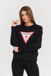 GUESS Czarna damska bluza z dużym logo Original Fleece. Czarne bluzy bez kaptura damskie Guess, s, z bawełny. W wyprzedaży za 159.99 zł.