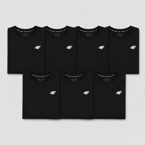 KOMPLET KOSZULEK MĘSKICH 4F ZESTAW 7PAK T-SHIRT L TTSHM3341 CZARNY. Czarne t-shirty męskie 4f, l, bez wzorów, z bawełny, bez kołnierzyka. Za 349.93 zł.