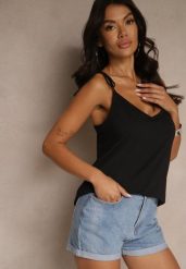 Czarny Top z Bawełną i Modalem z Wiązaniem przy Ramiączkach Lileria. Czarne topy damskie Renee, l, bez wzorów, z bawełny, bez kołnierzyka. Za 39.99 zł.