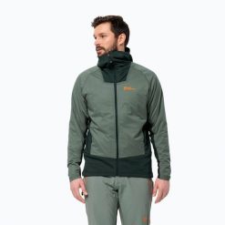 Kurtka przeciwdeszczowa męska Jack Wolfskin Alpspitze Ins Hybrid. Zielone kurtki męskie Jack Wolfskin, m, bez wzorów, sportowe, bez kaptura. Za 719.99 zł.