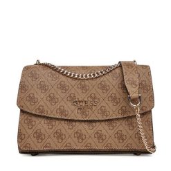 Torebka Guess. Brązowe torebki klasyczne damskie Guess, z aplikacjami, wizytowe, bez kołnierzyka, bez ramiączek. Za 409.99 zł.