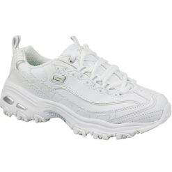 Buty sportowe Sneakersy damskie, Skechers D'Lites Fresh Start. Białe buty sportowe na co dzień damskie Skechers, bez wzorów, ze skóry ekologicznej, trekkingowe. Za 299.99 zł.