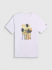 4F T-shirt oversize z nadrukiem męski - biały M. Białe t-shirty męskie 4f, m, bez wzorów, z bawełny, bez kołnierzyka. Za 69.99 zł.