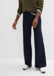 Jeansy wide leg z wysokim stanem i wygodnym pasem. Niebieskie jeansy damskie bonprix, z podwyższonym stanem. Za 159.99 zł.