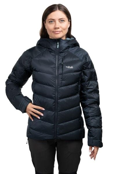 Kurtka trekkingowa puchowa damska Glaceon Pro Women. Szare kurtki damskie RAB, na zimę, m, bez wzorów, z materiału, z kapturem. Za 1,093.50 zł.