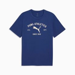 Koszulka sportowa męska Puma CLASS GRAPHIC 69222649. Niebieskie t-shirty sportowe męskie Puma, l, z dresówki, bez ramiączek, trekkingowe. Za 97.62 zł.