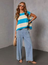 Milan Kiss Koszulka w kolorze błękitno-beżowym rozmiar: M. Brązowe t-shirty damskie Milan Kiss, m, bez wzorów, bez kołnierzyka. Za 152.99 zł.