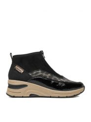 Rieker Botki N9362-00 Czarny. Czarne botki damskie Rieker, z materiału, bez obcasa, na koturnie, bez zapięcia. Za 299.99 zł.