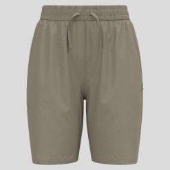 Spodenki damskie Odlo ESSENTIAL Short. Brązowe szorty damskie Odlo, bez wzorów, z materiału. Za 299.99 zł.