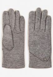Szare Rękawiczki z Dzianiny Zdobione Eleganckim Guzikiem Senellia. Szare rękawiczki damskie Born2be, na zimę, z aplikacjami, z dzianiny. Za 9.99 zł.