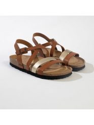 BACKSUN Sandały "Pantel" w kolorze srebrno-jasnobrązowym rozmiar: 36. Brązowe sandały damskie Backsun, bez wzorów, z materiału, bez obcasa. Za 130.99 zł.