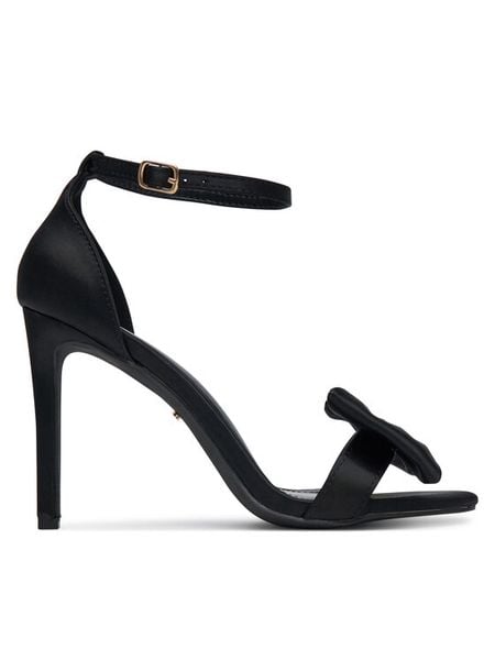 DeeZee Sandały EA6554-109 Czarny. Czarne sandały damskie DeeZee, bez wzorów, z materiału, bez obcasa, na szpilce. Za 149.99 zł.