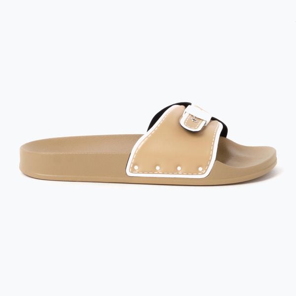 Klapki damskie Scholl Pescura Moon Pu Sp. Brązowe klapki damskie Scholl, bez wzorów, z elastanu, bez obcasa. Za 175.99 zł.