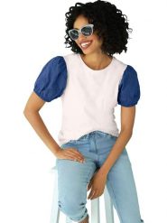 Heine Koszulka w kolorze biało-niebieskim rozmiar: 40. Białe t-shirty damskie Heine, bez wzorów, bez kołnierzyka. Za 94.95 zł.