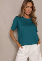 Ciemnozielony Basicowy T-shirt z Bawełny Fevarisse. Zielone t-shirty damskie Renee, l, bez wzorów, z bawełny, bez kołnierzyka. Za 39.99 zł.