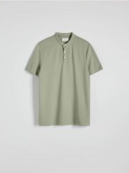 Koszulka polo regular - jasnozielony. Zielone koszulki polo męskie Reserved, l, bez wzorów, z dzianiny, bez ramiączek. W wyprzedaży za 69.99 zł.