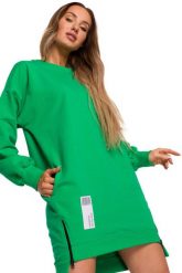 Przedłużona Bluza z Ozdobnymi Suwakami - Zielona. Zielone bluzy bez kaptura damskie MOE, l, z bawełny. Za 308.90 zł.
