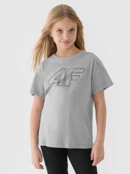 4F T-shirt oversize z nadrukiem dziewczęcy - szary 134 (8-9 lat). Szare koszulki dziewczęce 4f, bez wzorów, z bawełny, bez ramiączek. Za 39.99 zł.
