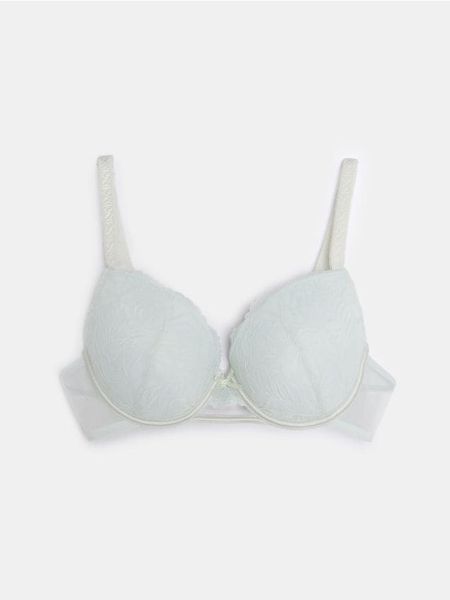 Koronkowy biustonosz push-up - błękitny. Niebieskie biustonosze Sinsay, bez wzorów, z koronki. Za 29.99 zł.