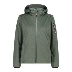 Damska kurtka turystyczna z kapturem CMP. Zielone kurtki damskie CMP, bez wzorów, z softshellu, z kapturem. Za 397.45 zł.