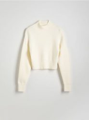 Sweter ze stójką - złamana biel. Swetry klasyczne damskie Reserved, l, z dzianiny, bez kołnierzyka. W wyprzedaży za 49.99 zł.