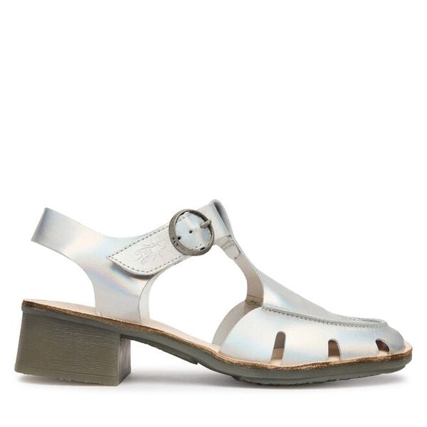 Sandały Fly London. Szare sandały damskie Fly London, bez wzorów, bez obcasa, na słupku. Za 505.99 zł.