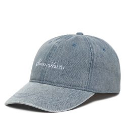 Czapka z daszkiem Guess Jeans. Niebieskie czapki męskie Guess Jeans, z aplikacjami, z jeansu. Za 169.99 zł.